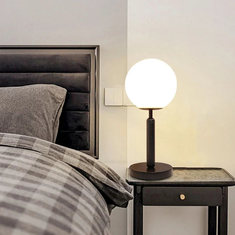 GlowSphere - LED glass ball brass table lamp