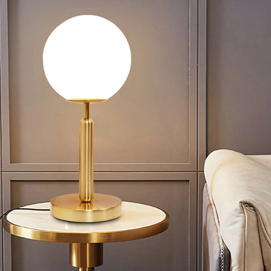 GlowSphere - LED glass ball brass table lamp