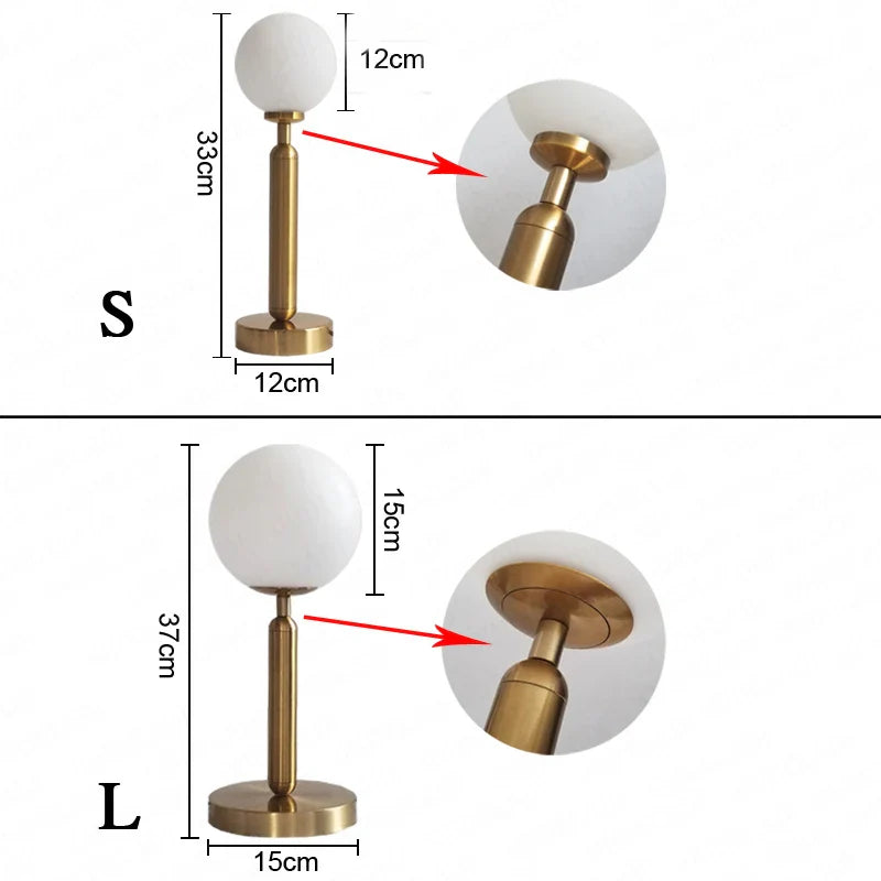 GlowSphere - LED glass ball brass table lamp