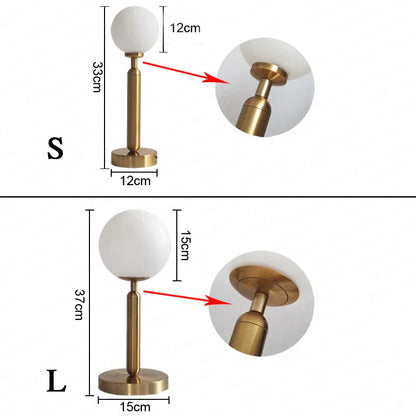 GlowSphere - LED glass ball brass table lamp