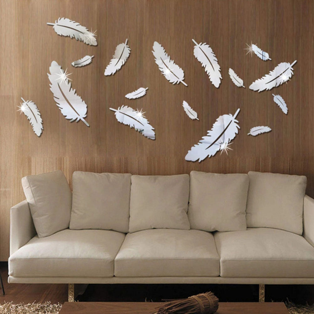 3D silver feather wall sticker