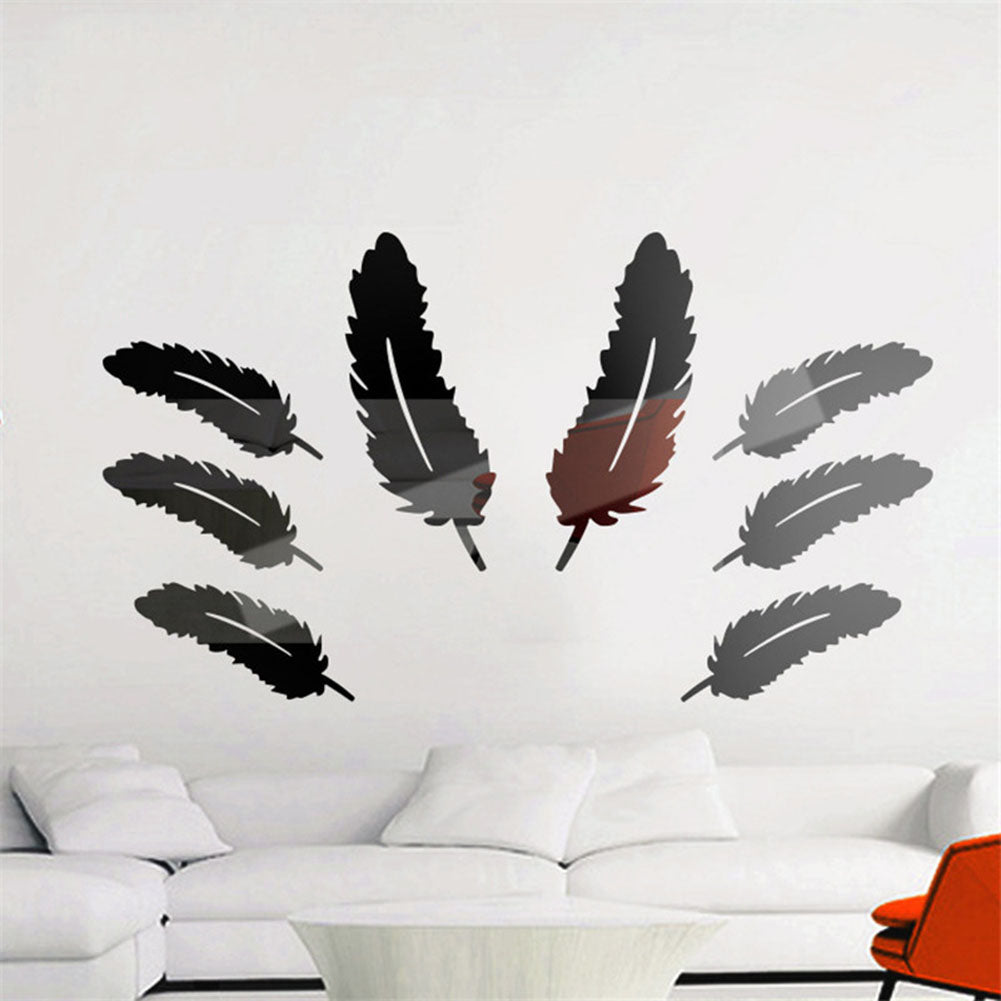 3D silver feather wall sticker